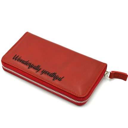 portmoneu dama personalizat rosu piele naturala