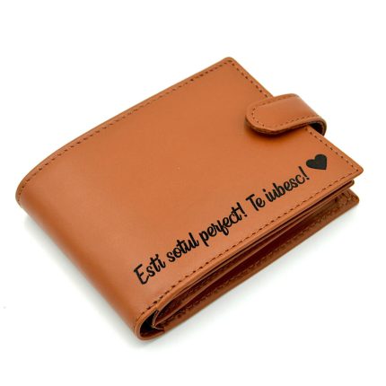 portofel barbati piele personalizat text maro