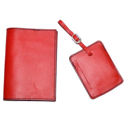 set husa pasaport buzunar carduri tag bagaj piele rosu2