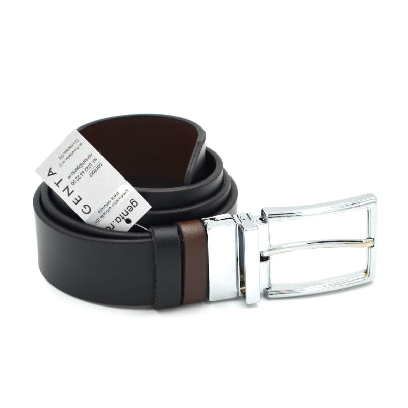 curea barbati 2 fete piele maro si negru catarama reversibila11