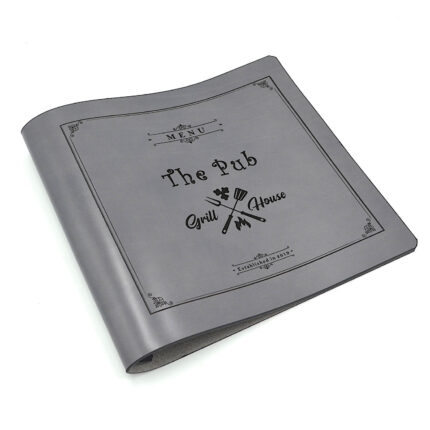meniu restaurant personalizat logo piele gri premium