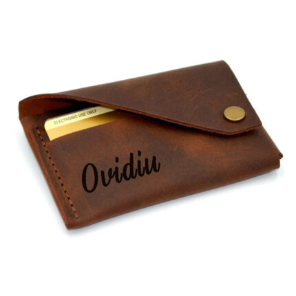 portcard barbati piele maro vintage husa carduri personalizat