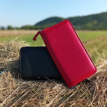 portmonee de dama piele naturala rosu negru fermoar