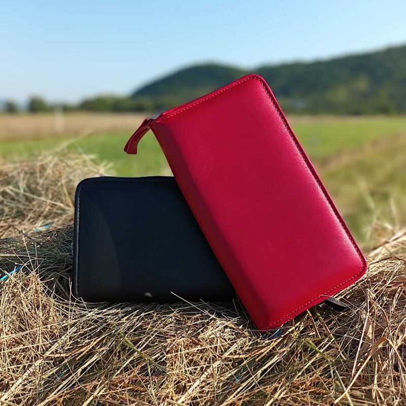 portmonee de dama piele naturala rosu negru fermoar