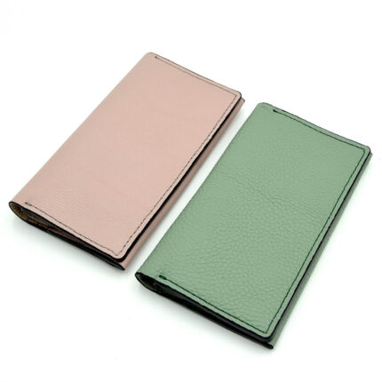 portmoneu de dama piele verde deschis si roz