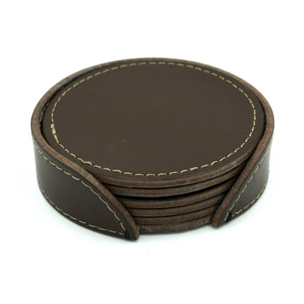 set de 5 coastere suport pahar piele maro inchis