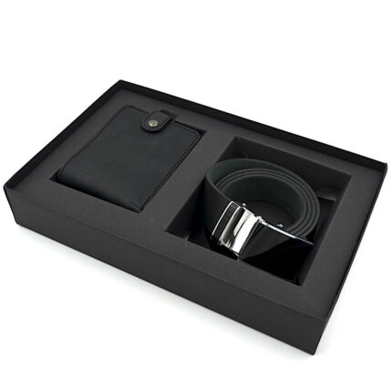 set portofel curea barbati automata piele neagra