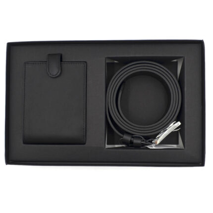 set portofel curea barbati piele neagra