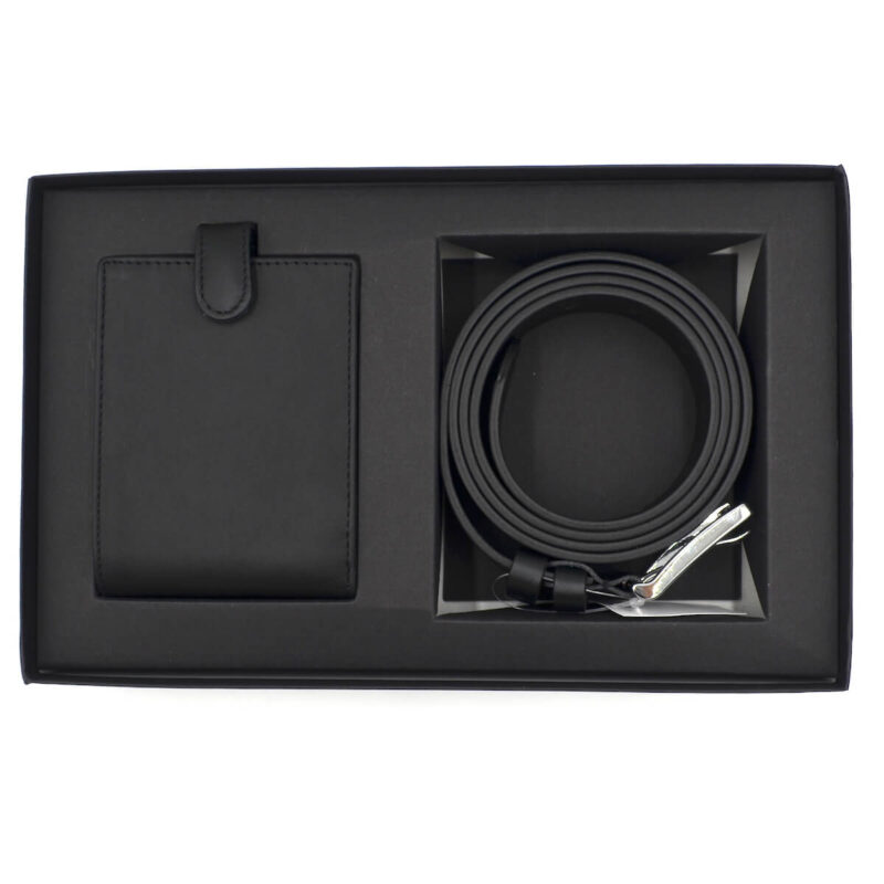 set portofel curea barbati piele neagra